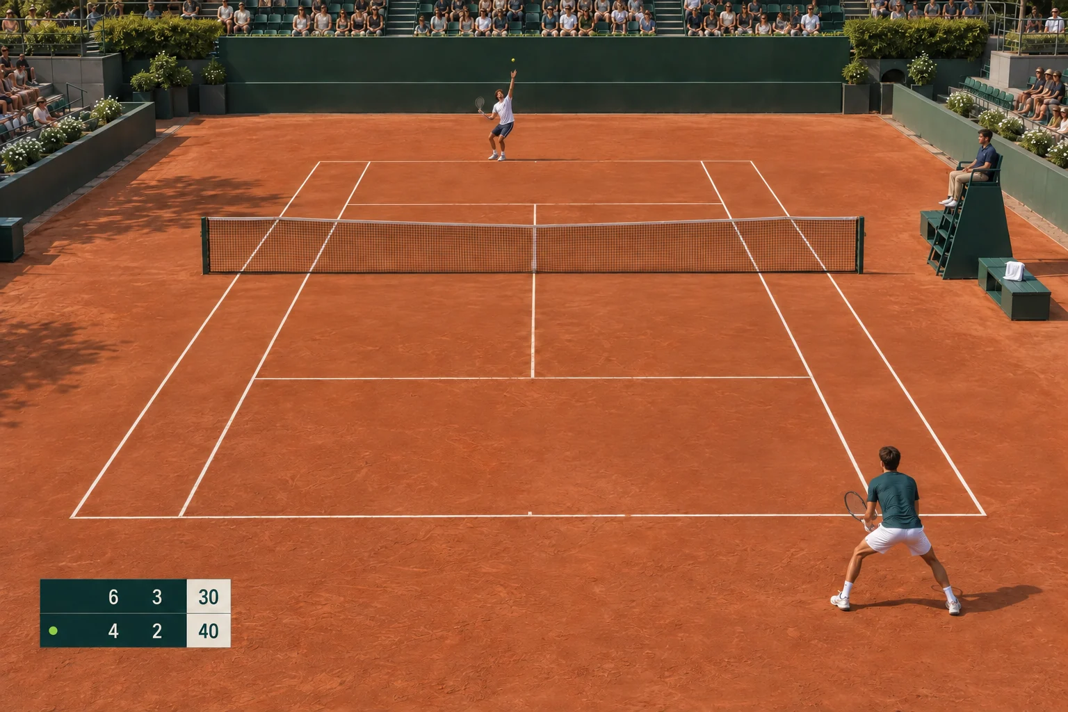 Habillage du direct avec score sur un match de tennis
