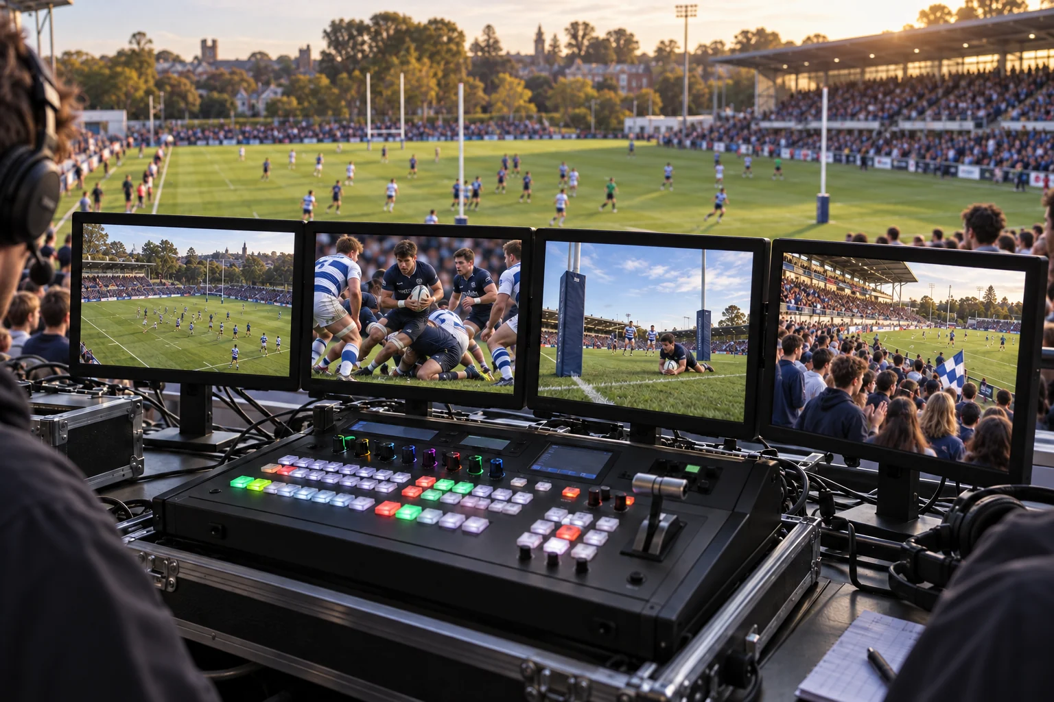 Régie multicaméra RGBlink dominant un terrain de rugby